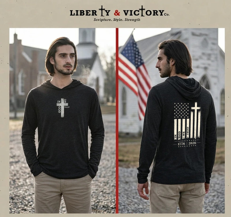 Christian Patriotic Hoodie | In God We Trust Front & Back Eco-Blend Long-Sleeve Pullover | Liberty & Victory