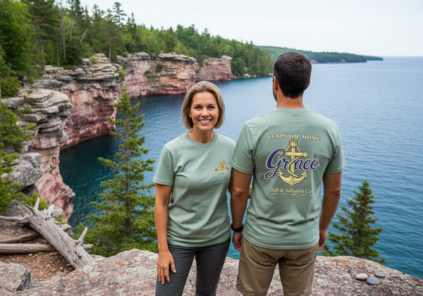 Christian Faith T-Shirt | Grace Will Lead You Home Anchor Nautical Garment-Dyed Tee | Salt & Salvation | Liberty & Victory