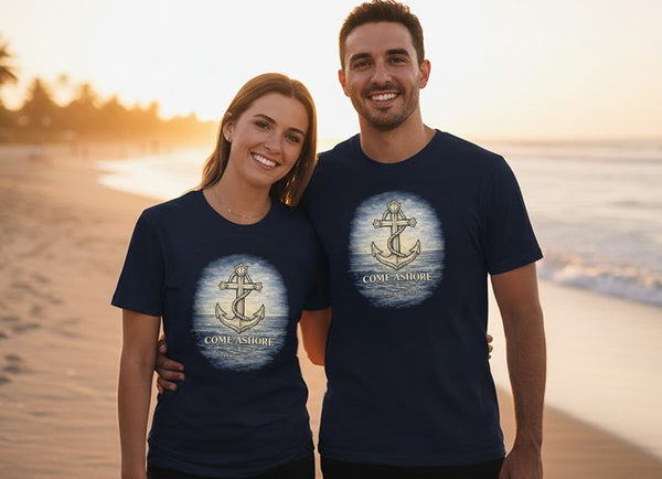 Christian Coastal T-Shirt | Come Ashore Rustic Anchor Nautical Faith Tee | Salt & Salvation | Liberty & Victory