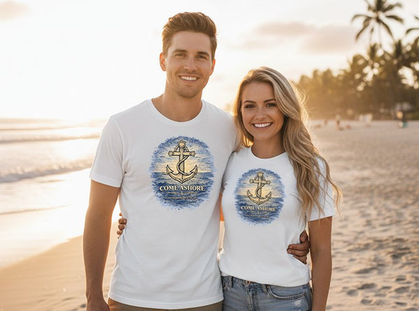 Christian Coastal T-Shirt | Come Ashore Rustic Anchor Nautical Faith Tee | Salt & Salvation | Liberty & Victory