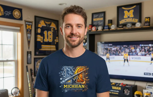 Michigan Wolverines T-Shirt | Hockey & Basketball Block M Garment-Dyed Fan Tee | Victory-One | Liberty & Victory