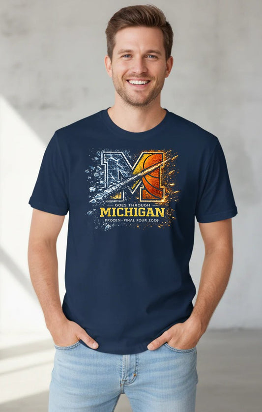 Michigan Wolverines T-Shirt | Hockey & Basketball Block M Garment-Dyed Fan Tee | Victory-One | Liberty & Victory