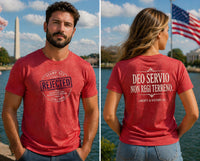 Patriotic Faith T-Shirt | Deo Servio Rejected Stamp Ultra-Premium Tri-Blend Tee | Liberty-In-One | Liberty & Victory