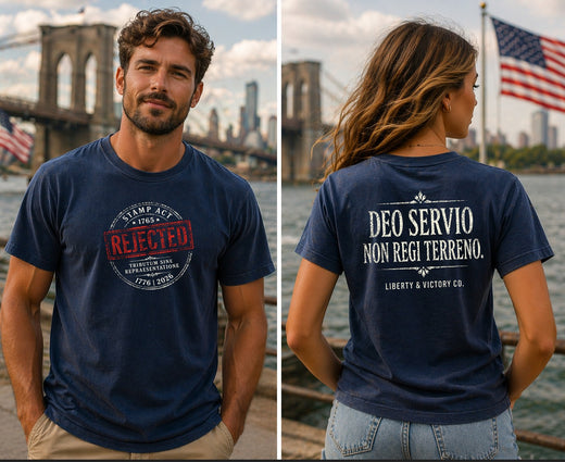 Patriotic Faith T-Shirt | Deo Servio Rejected Stamp Garment-Dyed Tee | Liberty-In-One | Liberty & Victory
