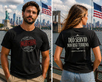 Patriotic Faith T-Shirt | Deo Servio Rejected Stamp Garment-Dyed Tee | Liberty-In-One | Liberty & Victory