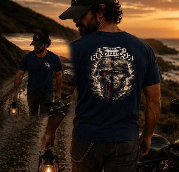 Christian Patriotic T-Shirt | OMR By His Blood Crossover Essentials | Liberty-In-One | Liberty & Victory