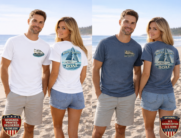 Christian Faith T-Shirt | Build a Better Boat Everyday Essentials | Salt & Salvation | Liberty & Victory