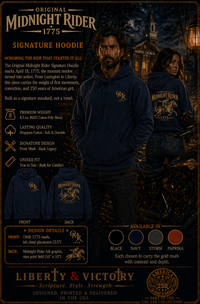 Christian Patriotic Hoodie | Midnight Rider 1775 Signature Line | Liberty-In-One | Liberty & Victory