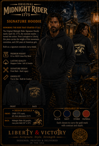 Christian Patriotic Hoodie | Midnight Rider 1775 Signature Line | Liberty-In-One | Liberty & Victory