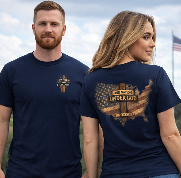 Christian Patriotic T-Shirt | One Nation Under God & Family Freedom Faith Crossover | Liberty-In-One | Liberty & Victory
