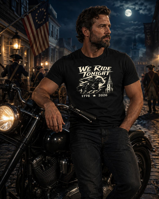 Patriotic Christian T-Shirt | We Ride Tonight 1776 Founders Line | America 250 | Liberty & Victory