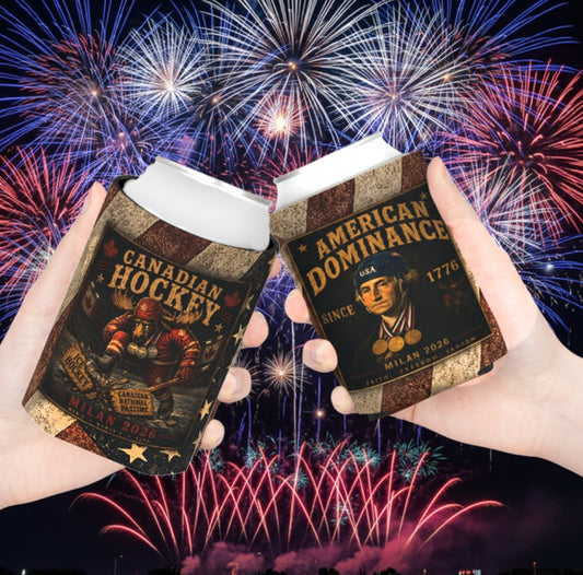 Patriotic Can Cooler 2-Pack |  2-Pack God Is Great Beer Is Good & American Dominance in Milan | Liberty & Victory Co