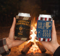 Patriotic Can Cooler 2-Pack |  2-Pack God Is Great Beer Is Good & American Dominance in Milan | Liberty & Victory Co