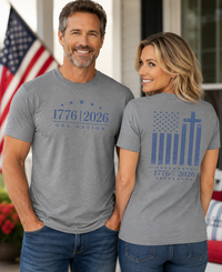 Patriotic Christian T-Shirt | 1776–2026 One Nation In God We Trust Flag | Signature Line | Liberty & Victory Co.
