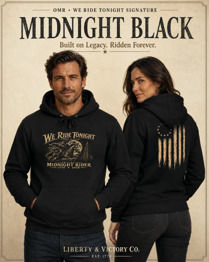 Patriotic Christian Hoodie | We Ride Tonight Revere 1775 Edition Ultra-Premium Signature Line | Liberty & Victory Co.