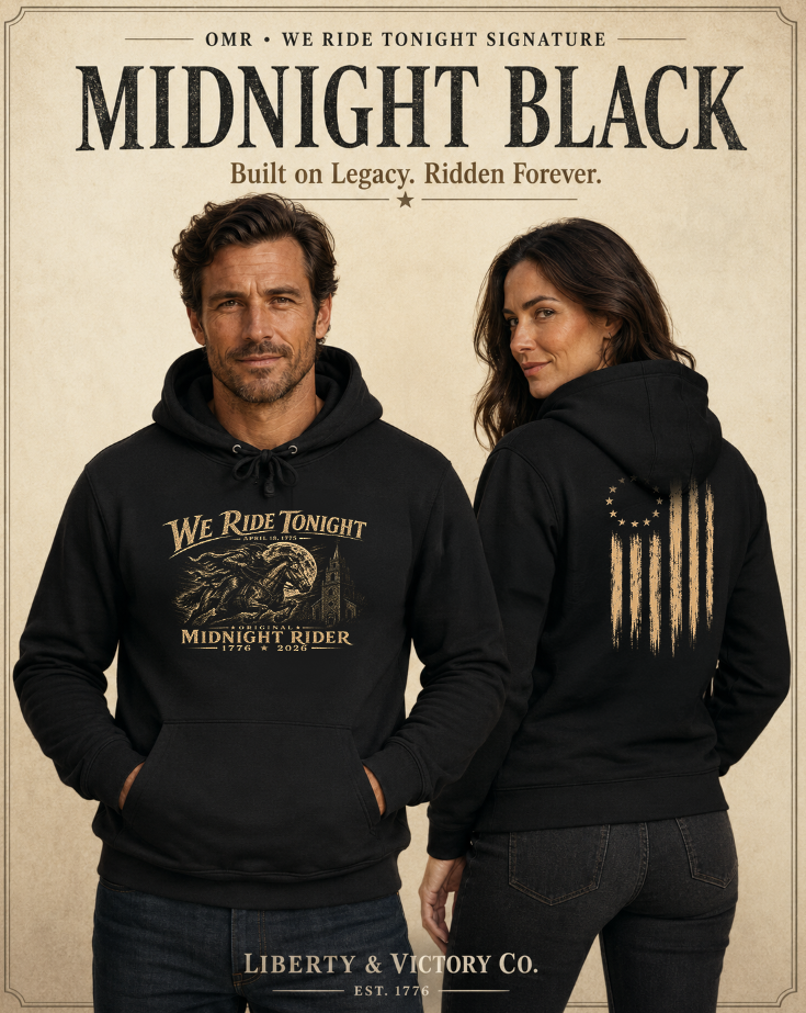 Patriotic Christian Hoodie | We Ride Tonight Revere 1775 Edition Ultra-Premium Signature Line | Liberty & Victory Co.