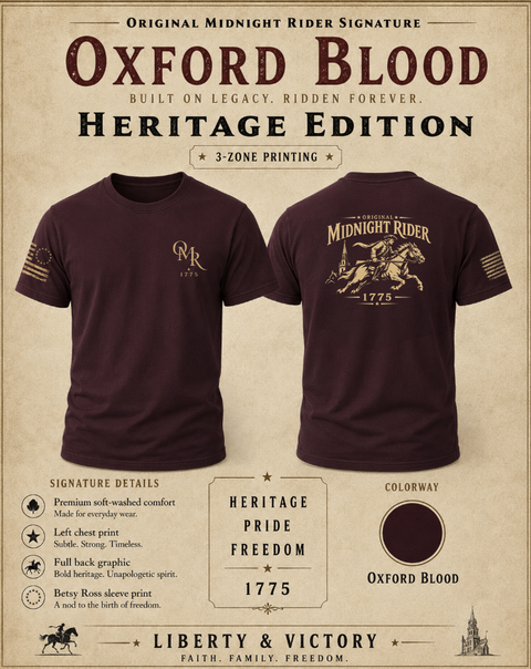 Patriotic T-Shirt | Midnight Rider Paul Revere 1775 Heritage Design | Veteran-Owned | Liberty & Victory Co.