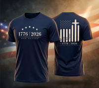 Patriotic Christian T-Shirt | 1776–2026 One Nation In God We Trust Flag | Signature Line | Liberty & Victory Co.
