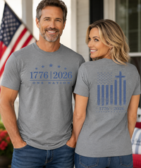 Patriotic Christian T-Shirt | 1776–2026 One Nation In God We Trust Flag | Signature Line | Liberty & Victory Co.
