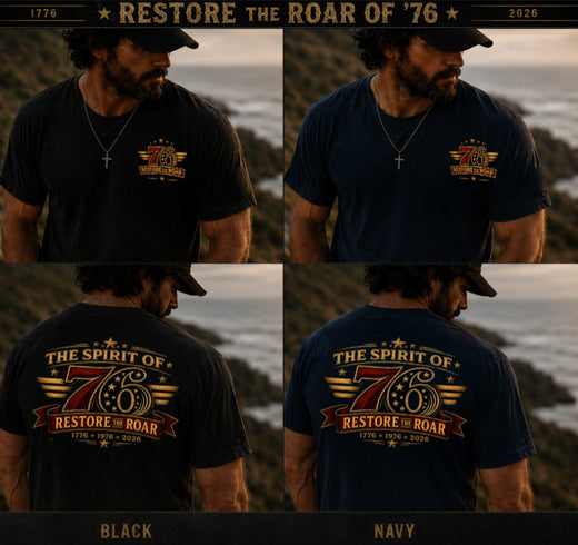 Christian Patriotic T-Shirt | Spirit of '76 Restore the Roar 1776–2026 Signature | Liberty-In-One | Liberty & Victory