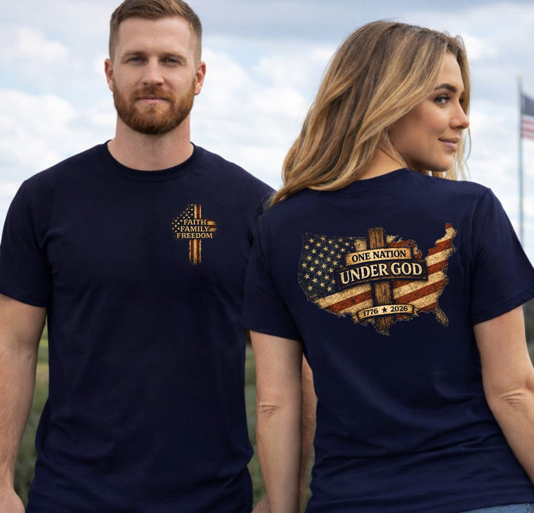 Christian Patriotic T-Shirt | One Nation Under... & Family Freedom Faith Crossover | Liberty-In-One | Liberty & Victory