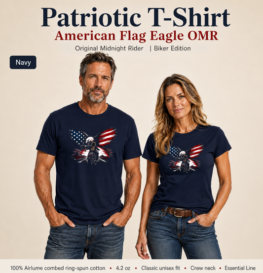 Patriotic T-Shirt | American Flag Eagle OMR Biker Design | Veteran-Owned | Liberty & Victory Co.