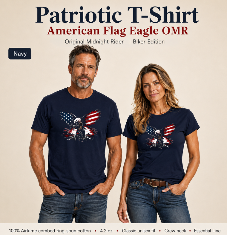 Patriotic T-Shirt | American Flag Eagle OMR Biker Design | Veteran-Owned | Liberty & Victory Co.