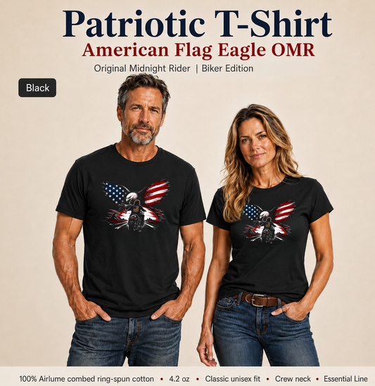 Patriotic T-Shirt | American Flag Eagle OMR Biker Design | Veteran-Owned | Liberty & Victory Co.