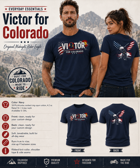 Patriotic T-Shirt | Victor for Colorado OMR Eagle Biker Design | Veteran-Owned | Liberty & Victory Co.