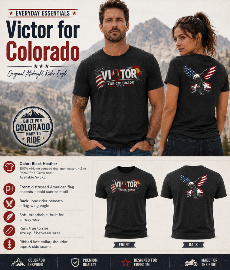 Patriotic T-Shirt | Victor for Colorado OMR Eagle Biker Design | Veteran-Owned | Liberty & Victory Co.
