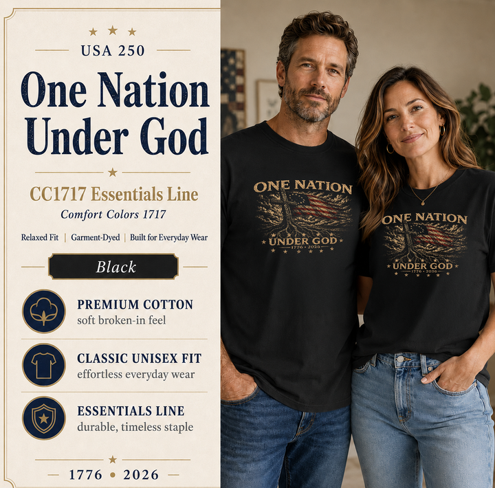 Christian Patriotic T-Shirt | One Nation Under God USA 250 Garment-Dyed Tee | Veteran-Owned | Liberty & Victory Co.