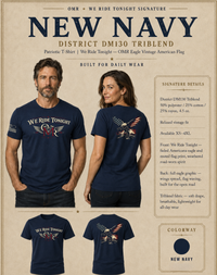 Patriotic T-Shirt | We Ride Tonight OMR Eagle Vintage American Flag Triblend Tee | Veteran-Owned | Liberty & Victory Co.