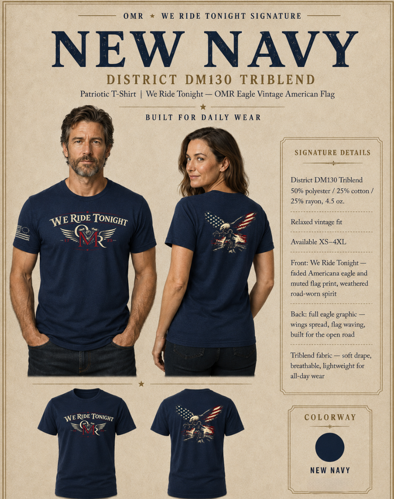 Patriotic T-Shirt | We Ride Tonight OMR Eagle Vintage American Flag Triblend Tee | Veteran-Owned | Liberty & Victory Co.