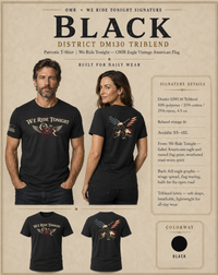 Patriotic T-Shirt | We Ride Tonight OMR Eagle Vintage American Flag Triblend Tee | Veteran-Owned | Liberty & Victory Co.