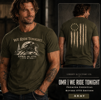 We Ride Tonight Tee — Essential Revere April 18, 1775 Edition w/ Battle Flag
