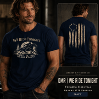 We Ride Tonight Tee — Essential Revere April 18, 1775 Edition w/ Battle Flag
