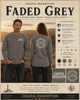 Coastal Faith Long Sleeve T-Shirt | Coastal Redemption 7 Mile Bridge Faded Heavy Long Sleeve | Veteran-Owned | Liberty & Victory Co.