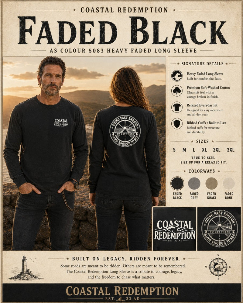 Coastal Faith Long Sleeve T-Shirt | Coastal Redemption 7 Mile Bridge Faded Heavy Long Sleeve | Veteran-Owned | Liberty & Victory Co.