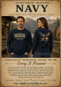 Patriotic Long Sleeve Tee | One Nation Under God Eagle & Rider | ONUG × OMR | Veteran-Owned | Liberty & Victory Co.