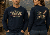 Patriotic Long Sleeve Tee | One Nation Under God Eagle & Rider | ONUG × OMR | Veteran-Owned | Liberty & Victory Co.