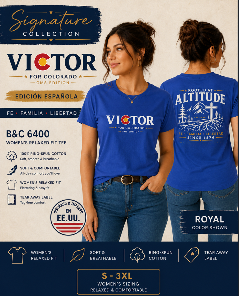 Christian T-Shirt | Victor for Colorado Rooted at Altitude Edición Española | Fe • Familia • Libertad | Liberty-In-One | Signature Line | Liberty & Victory Co.