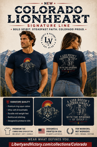 Christian T-Shirt | Colorado Lionheart | A Lion Doesn't Concern Himself | Mountain Lion + Colorado Emblem | Liberty-In-One | Signature Line | Veteran-Owned | Liberty & Victory Co.