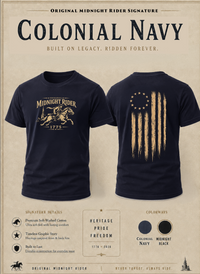 Patriotic Faith | Original Midnight Rider — Signature Tee | Betsy Ross Battle Flag | Veteran-Owned Small Business | Liberty & Victory Co.