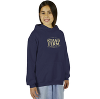 Christian | Stand Firm — Non Nobis Sed Deo Youth Hoodie Front + Back | Veteran-Owned Small Business | Liberty & Victory Co.