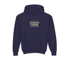 Christian | Stand Firm — Non Nobis Sed Deo Youth Hoodie Front + Back | Veteran-Owned Small Business | Liberty & Victory Co.