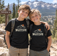Mountain Faith| Walk by Faith — Two Brothers Youth T-Shirt 2 Corinthians 5:7 Mountain Graphic | Veteran-Owned Small Business | Liberty & Victory Co.