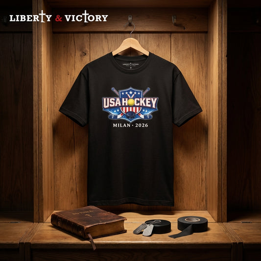 USA Hockey T-Shirt | Michigan Milan 2026 Patriotic Tee | Veteran-Owned | Liberty & Victory