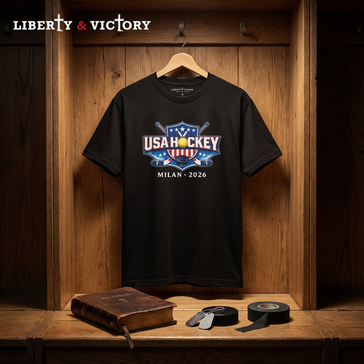 USA Hockey T-Shirt | Michigan Milan 2026 Patriotic Tee | Veteran-Owned | Liberty & Victory