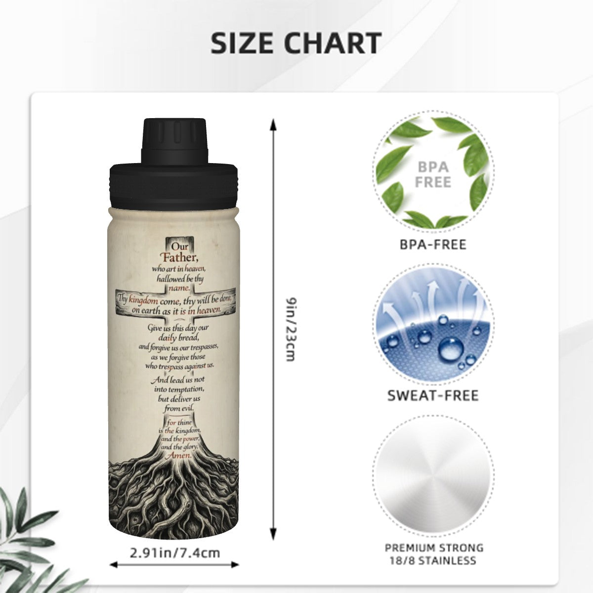 The Lord's Prayer Rooted - 18oz Insulated Water Bottle