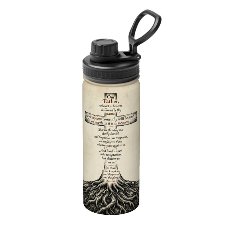 The Lord's Prayer Rooted - 18oz Insulated Water Bottle